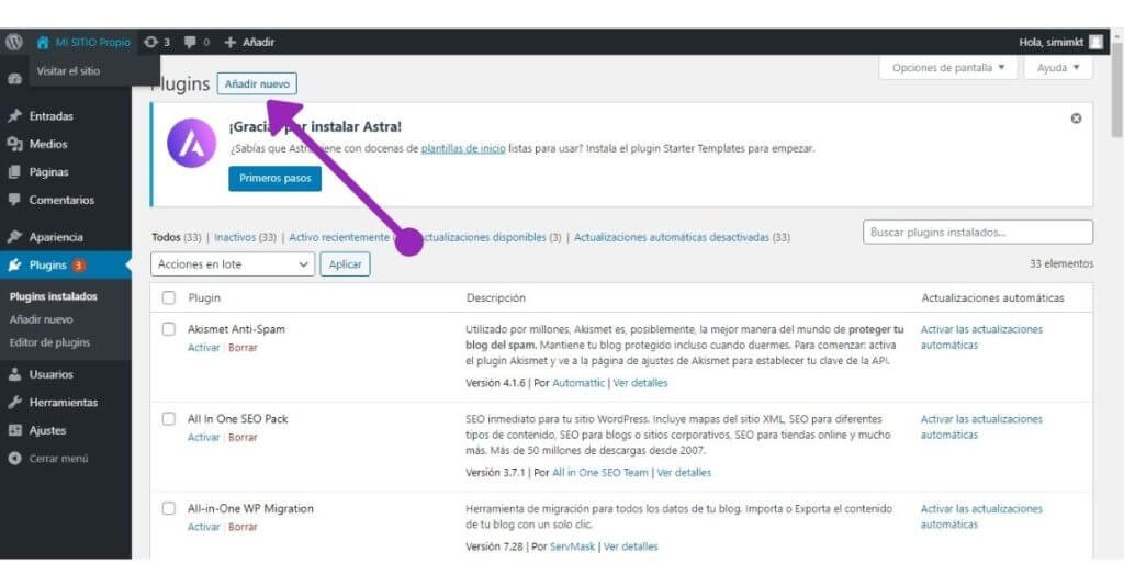 19 pasos para Crear sitio web desde cero, sin saber programar 40 Anadir un nuevo plugin en wordpress