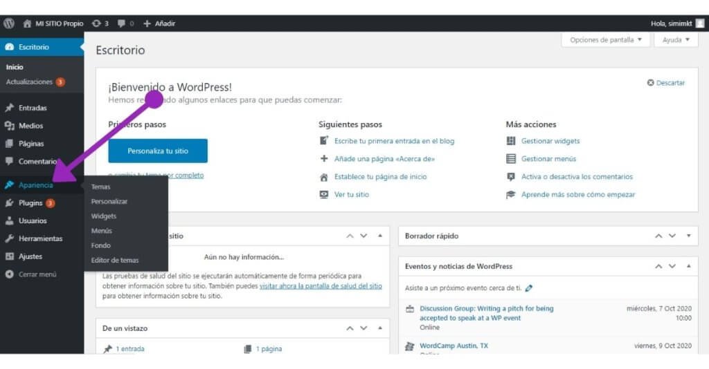 19 pasos para Crear sitio web desde cero, sin saber programar 35 Cambiar tema en wordpress 1