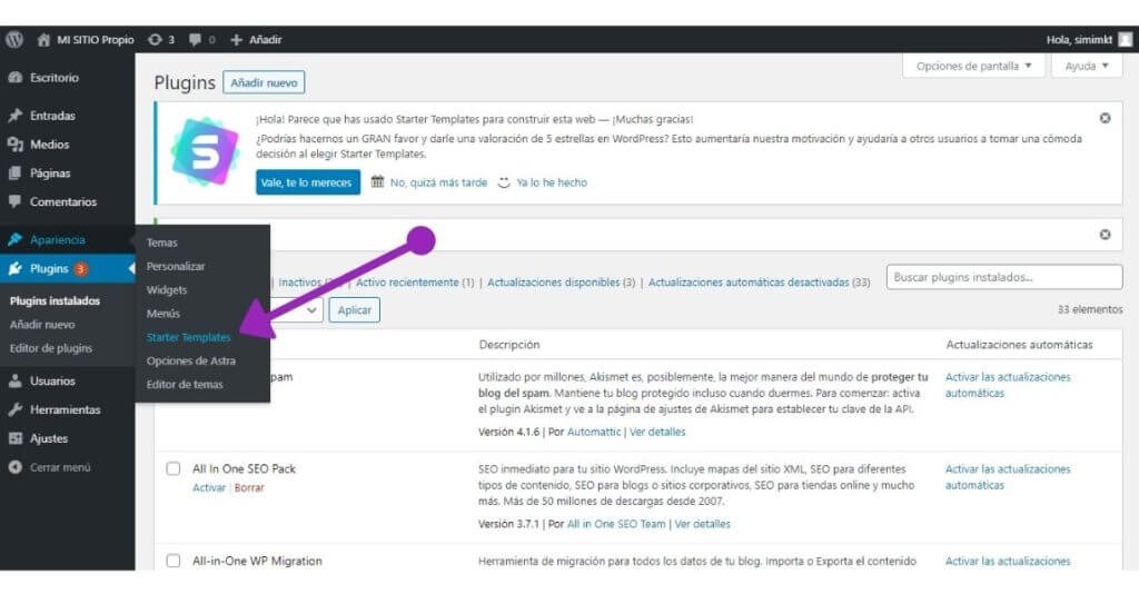 19 pasos para Crear sitio web desde cero, sin saber programar 42 Configurar el plugin Starter Templates