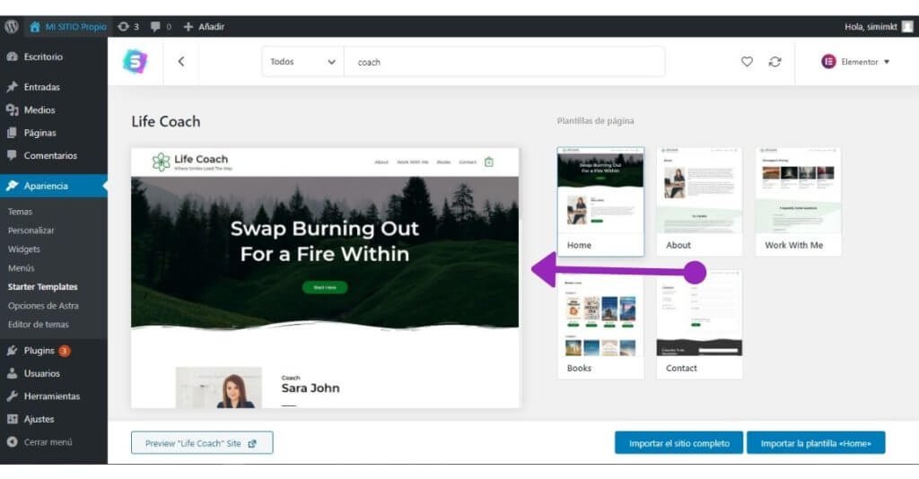 19 pasos para Crear sitio web desde cero, sin saber programar 45 El demo LIFE COACH de starter templates