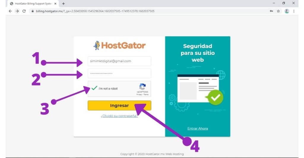 19 pasos para Crear sitio web desde cero, sin saber programar 20 Entrar tus datos para acceder a tu cpanel