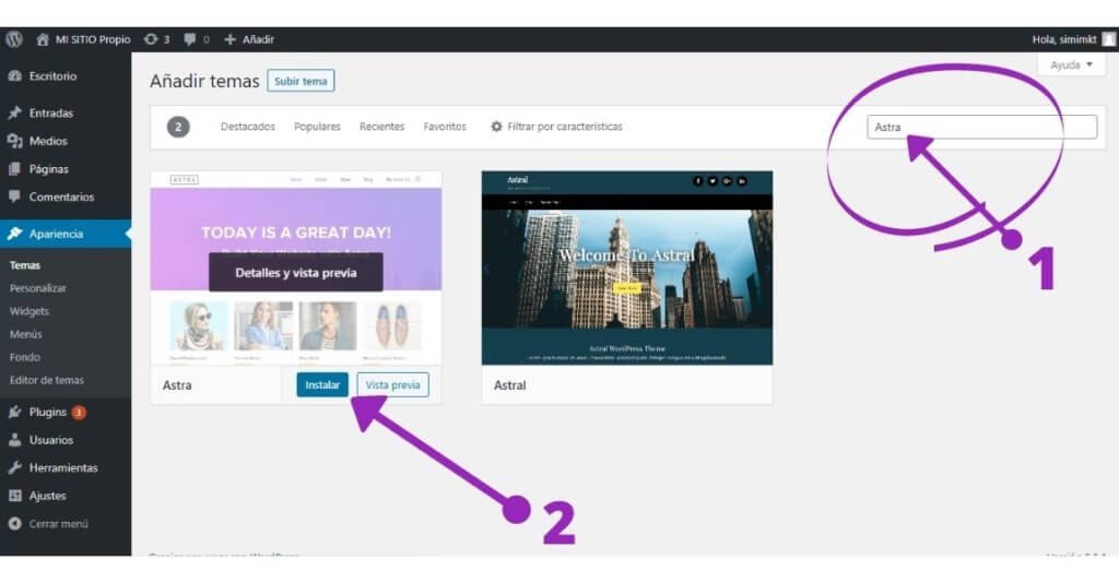 19 pasos para Crear sitio web desde cero, sin saber programar 37 Instalar el tema ASTRA