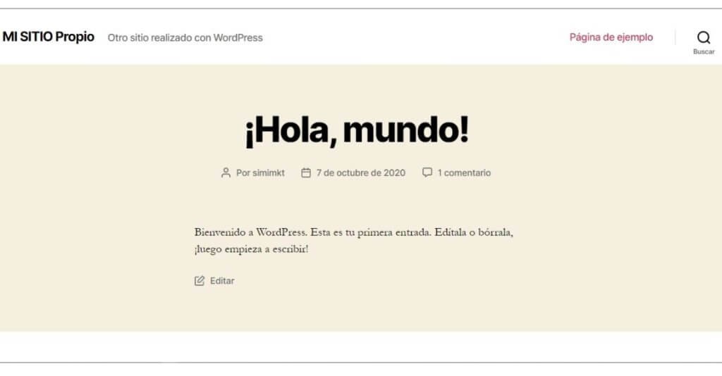 19 pasos para Crear sitio web desde cero, sin saber programar 31 La primera apparencia por defecto de mi sitio web con WordPress