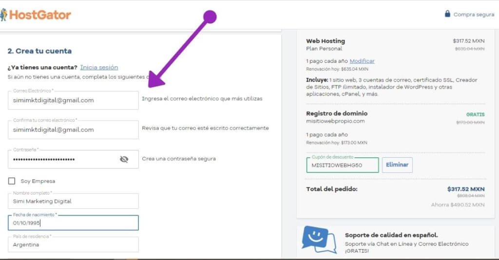 19 pasos para Crear sitio web desde cero, sin saber programar 11 Poner tus datos personales para comprar el hosting