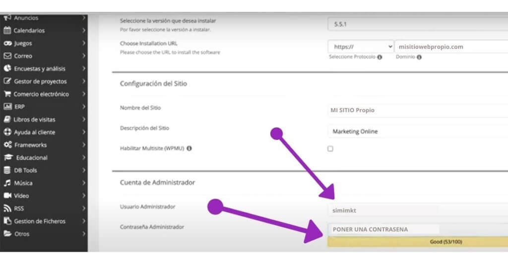 19 pasos para Crear sitio web desde cero, sin saber programar 27 Poner un nombre usuario y una contrasena para tu wordpress