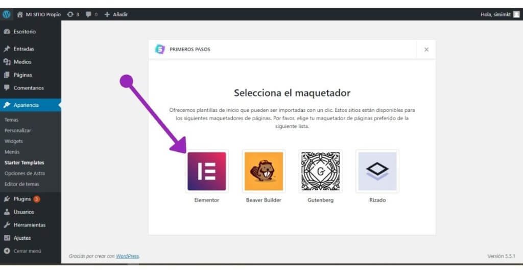 19 pasos para Crear sitio web desde cero, sin saber programar 43 Seleccionar ELEMENTOR como marquetador