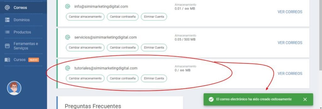 Cómo crear un correo corporativo en Hostgator Latam 6 Correo creado exitosamente