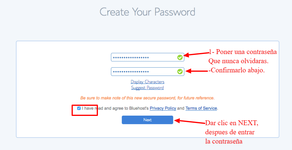 Crear un sitio web por tu cuenta propia 13 Crear una contrasena en su cuenta de hosting de bluehost