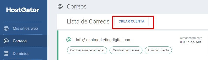 Cómo crear un correo corporativo en Hostgator Latam 4 Hacer clic en crear correos para crear un correo corporativo para tu sitio
