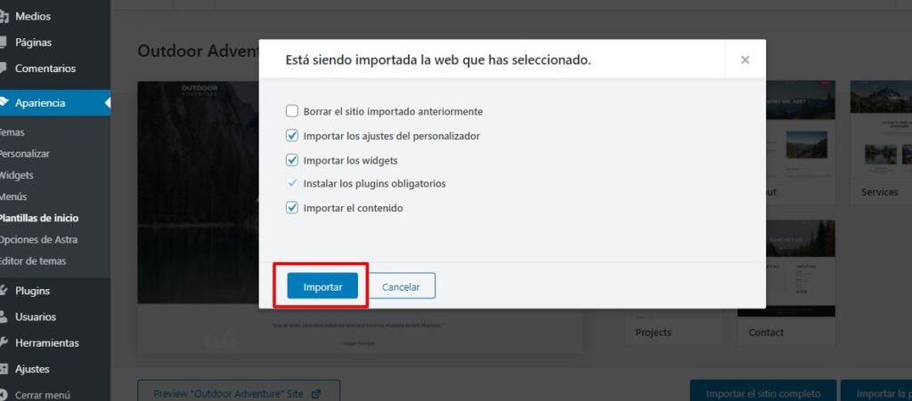 Crear un sitio web por tu cuenta propia 37 Importar plantillas de aventura