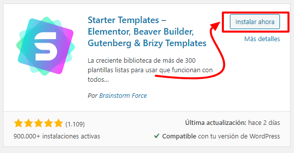 Crear un sitio web profesional para entrenador personal 29 Instalar el plugins starter