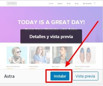 Crear un sitio web profesional para entrenador personal 27 Instalar el tema ASTRA en Wordpress