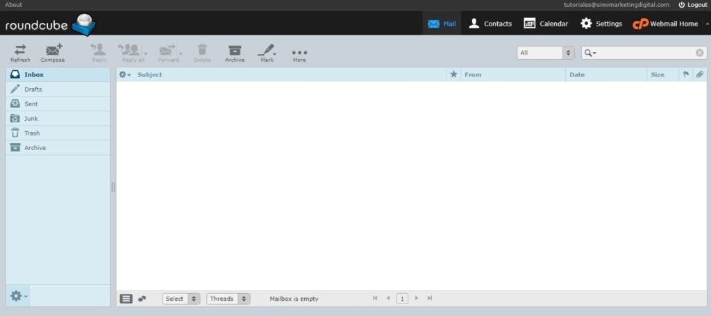 Cómo crear un correo corporativo en Hostgator Latam 9 Roundcube Webmail Inbox