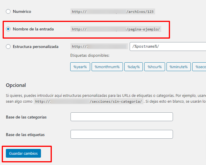 Crear un sitio web por tu cuenta propia 26 seleccionar la forma de configuracion de enlace permanente