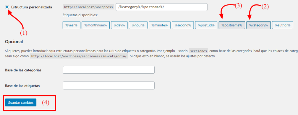 Crear un sitio web profesional para entrenador personal 24 Ajustes de los enlaces permanentes WordPress