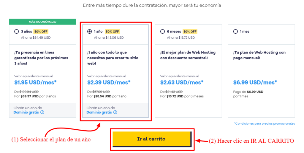 Crear un sitio web profesional para entrenador personal 6 Comprar el plan de emprendedore de hostgator para un ano