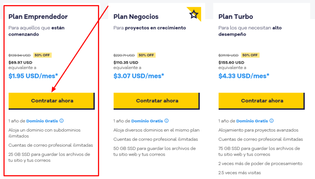 Crear un sitio web profesional para entrenador personal 5 Contratar el plan emprendedor de hostgator de mexico