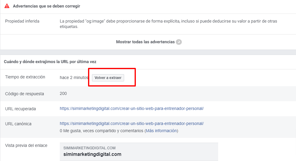 Solución: Facebook y Twitter no muestran imagen destacada de los enlaces de WordPress 3 Extraer Depurador de contenido compartido Facebook for Developers