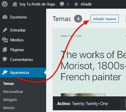 Crear un sitio web profesional para entrenador personal 25 Gestionar temas Soy Tu Profe de Yoga — WordPress