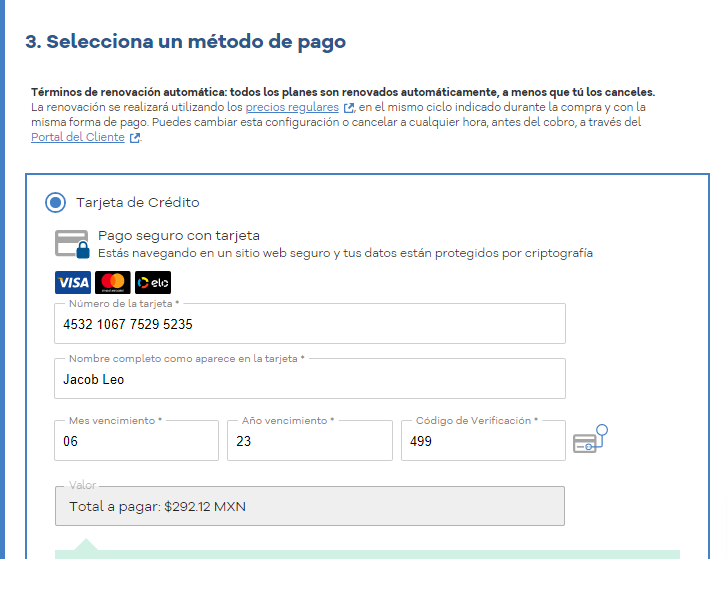 Crear una cuenta en hostgator México en minutos en 2025 19 Seleccionar tarjeta para comprar el hosting de hostgator latam