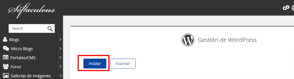 Crear un sitio web profesional para entrenador personal 17 Softaculous Gestion de WordPress