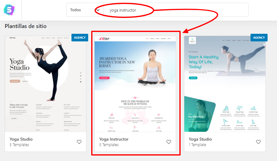 Crear un sitio web profesional para entrenador personal 31 elegir la plantilla de Instructor de Yoga