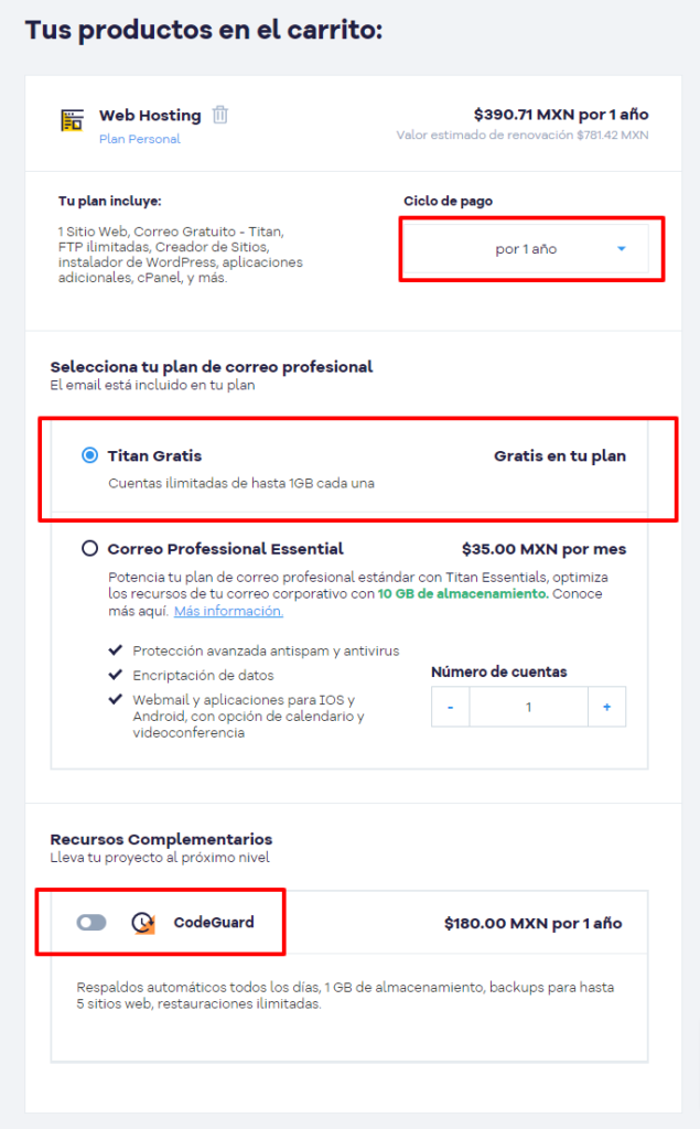 Comprar Hosting en Hostgator con Efectivo En México en 2024 6 Carrito de compras HostGator 2