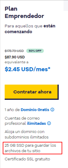 Espacio de almacenamiento del plan emprendedor Web Hosting Mexico Rapido Seguro HostGator Mexico 7