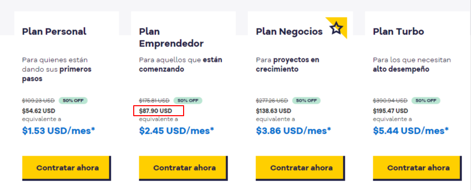 Plan emprendedor Web Hosting Mexico Rapido Seguro HostGator