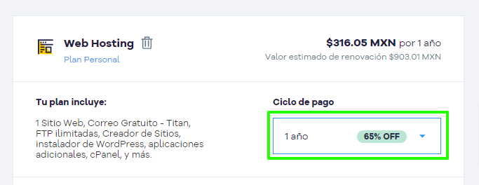 Crear una cuenta en hostgator México en minutos en 2025 12 Ciclo de pago para hosting compartido en hostgator mexico
