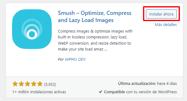 Mejorar la velocidad de WordPress en 3 pasos 7 La manera para agregar el plugin smush en wordpress
