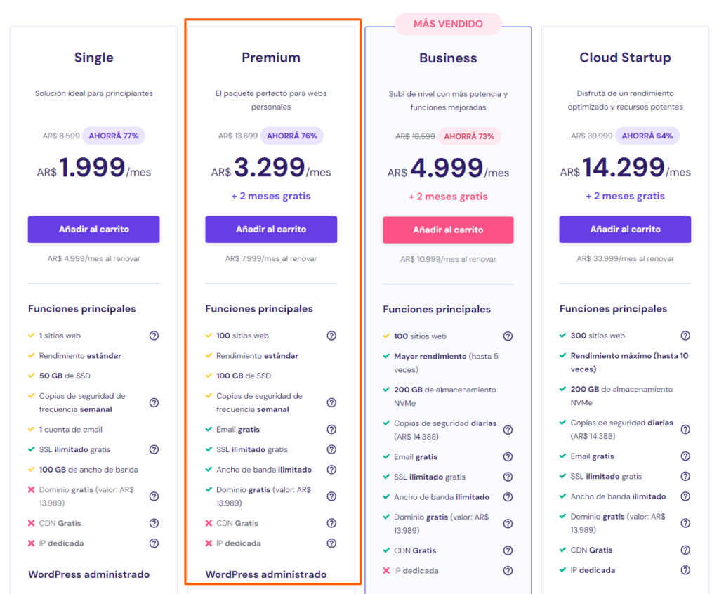 mejores hosting en argentina para 2024 3 Plan Premium de Hostinger 2024: El mejor hosting barato y completo en Argentina